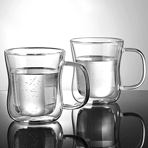 Ecooe 2x350ml Tazas de Café de Cristal,Vasos de Doble Pared con Asa,Tazas de Vidrio Borosilicato para Té,Café,Leche,Latte,Macchiato