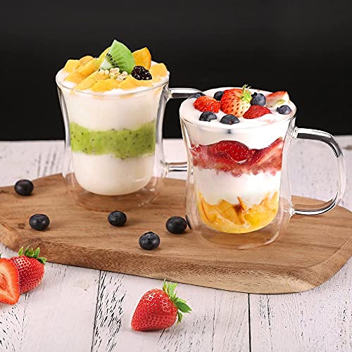 Ecooe 2x350ml Tazas de Café de Cristal,Vasos de Doble Pared con Asa,Tazas de Vidrio Borosilicato para Té,Café,Leche,Latte,Macchiato