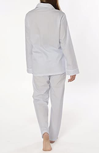 El Búho Nocturno - Pijama Mujer Largo Solapa Seda Rayas Premium The Gentlemen's Choice Celeste 88% algodón 12% Talla 2 (S)