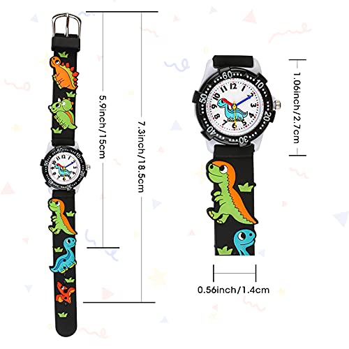 El Reloj de Niños de Vinmori, Reloj de Cuarzo con Dibujos Animados Bonitos de 3D a Prueba de Agua Regalo para Chicos Niños y Niñas A-Dinosaurio Negro