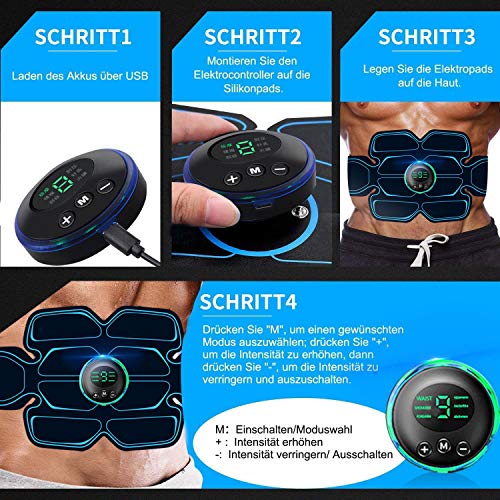 Electroestimulador Muscular, Abdominales Cinturón, Estimulador Muscular Abdominales, Masajeador Eléctrico Cinturón con USB, EMS Ejercitador del Abdomen/Brazo/Piernas/Cintura (Hombre/Mujer)