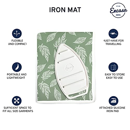 Encasa Homes Alfombrilla de Planchar (120 x 70 cm) con Acolchado de 3mm y Soporte de Plancha de Silicona para Planchar a Vapor sobre la Mesa o la Cama - Resistente al Calor, portátil-Big Leaves Green