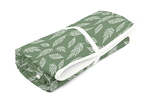 Encasa Homes Alfombrilla de Planchar (120 x 70 cm) con Acolchado de 3mm y Soporte de Plancha de Silicona para Planchar a Vapor sobre la Mesa o la Cama - Resistente al Calor, portátil-Big Leaves Green