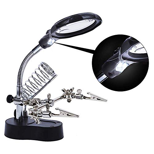 ENJOHOS Tercera mano 3.5 x 12 x Soporte de lupa de mesa 2 LED Soporte de lupa para ingeniero electrónico Cosmetología médica Relojero Reparación de relojes