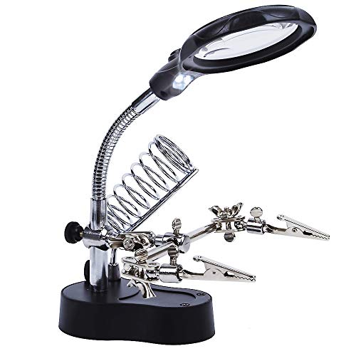 ENJOHOS Tercera mano 3.5 x 12 x Soporte de lupa de mesa 2 LED Soporte de lupa para ingeniero electrónico Cosmetología médica Relojero Reparación de relojes