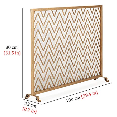 ERRU Pantalla Chimenea Biombo Grande para Chimenea de 100cm Retro Gold, Protector contra Chispas de Hierro Forjado Puerta de Un Solo Panel para Quemador de Leña de Troncos