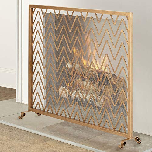 ERRU Pantalla Chimenea Biombo Grande para Chimenea de 100cm Retro Gold, Protector contra Chispas de Hierro Forjado Puerta de Un Solo Panel para Quemador de Leña de Troncos