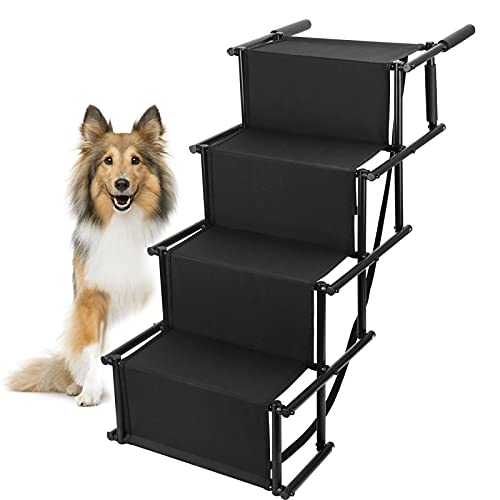 Escalera para perros plegable para coche, rampa para perros, rampa para mascotas, resistente y estable, rampa antideslizante para maletero de coche, soporta hasta 80 kg, para perros grandes y pequeños