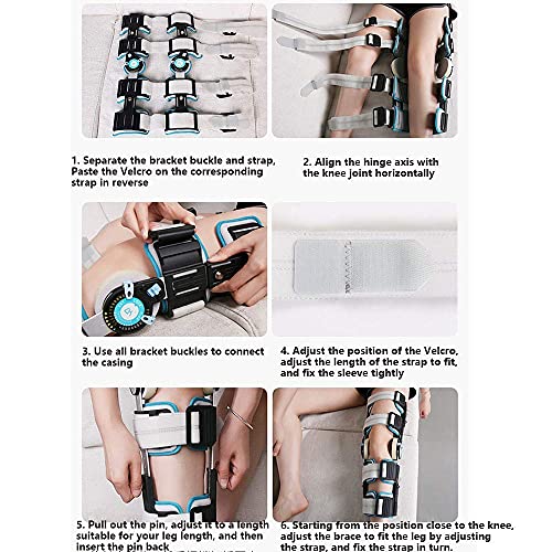 FACAZ Rodillera ROM con bisagras con Correa, Soporte Ajustable para rótula postoperatoria, estabilizador inmovilizador de Rodilla para ACL/PCL, ligamento lesionado y fracturado