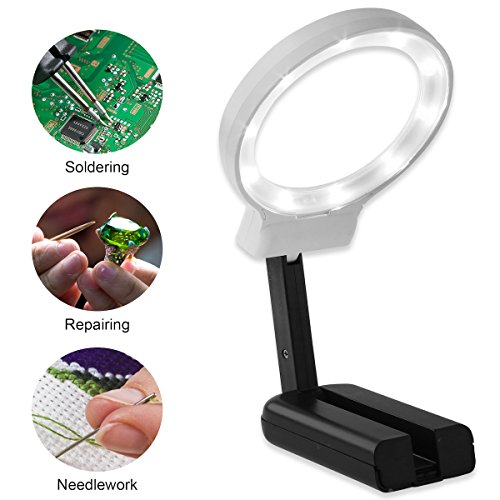 FC Optics Lupa de Pie Grande con Luz LED, Aumento de 2X 4X - Lupa Plegable de Manos Libres con Soporte - Lupa Escritorio para Lectura, Costura, Modelismo, Soldar y Oficina