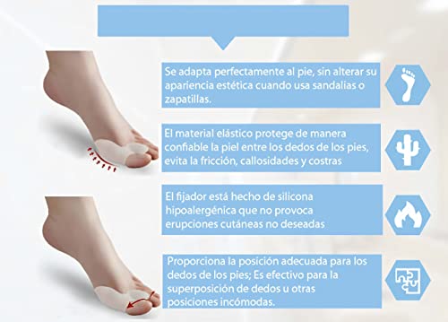 FEETHEALTH 2 corrector de juanete, 4 separadores de dedos del pie de gel. Kit de 6 piezas alivia dolores para corregir y separar los dedos del pie con dos piezas adicionales.