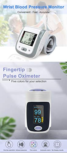 Finger Pulse Oximeter SpO2 Saturation Meter Oximetro Digital Wrist Blood Pressure Monitor Medical Sphygmomanometer Tensiometer (Blue)