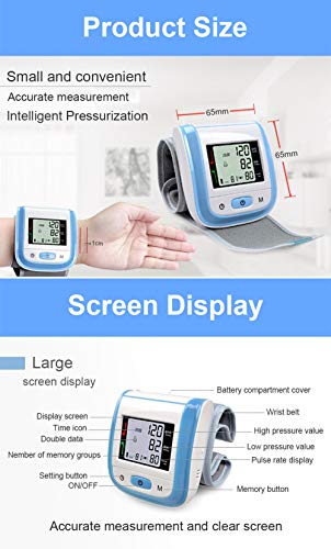 Finger Pulse Oximeter SpO2 Saturation Meter Oximetro Digital Wrist Blood Pressure Monitor Medical Sphygmomanometer Tensiometer (Blue)