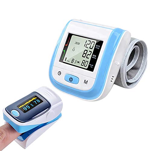 Finger Pulse Oximeter SpO2 Saturation Meter Oximetro Digital Wrist Blood Pressure Monitor Medical Sphygmomanometer Tensiometer (Blue)