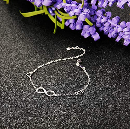Finrezio Infinito Tobillera De Plata Esterlina 925 para Mujeres Niñas Ajustable Joyería De Pie Pulsera De Tobillo Regalo para El Día De La Madre