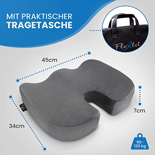 Flexlet ® Cojín de asiento ergonómico, varios grados de dureza para tu peso corporal, alivia la presión, bienestar para tu día a día, color gris, cojín para coxis [90 – 120 kg]