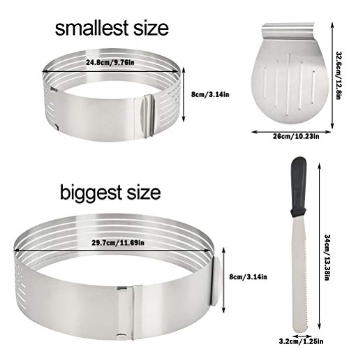 FOCCTS Juego de 3 cortadores de tartas, ayuda para cortar tartas, anillo ajustable de 7 capas de mousse para tablas de tartas y cuchillos de cocina, molde redondo de pan de 24,8 – 29,7 cm de diámetro