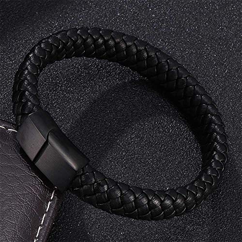 ForeverWill Pulseras de primeros auxilios médicas personalizadas gratis para mujeres hombres pulsera de identificación de alerta de cuero magnético para emergencia, negro, Cuero Imán,