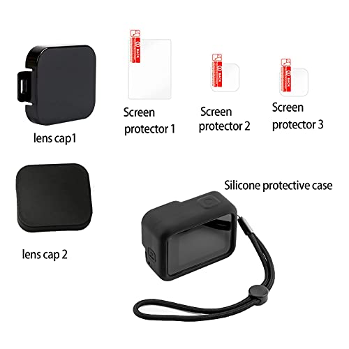 Funda de Silicona para GoPro Hero 9 Negra, Accesorios para Fundas Alldo con 3 Protectores de Pantalla, 2 Tapas para Lentes