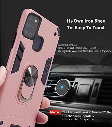 Funda Para Samsung Galaxy A21S, Con protector de pantalla, Rotación de 360 grados, Anillo de metal, absorción de golpes, Esquinas reforzadas, Poliuretano termoplástico 6.5" Oro rosa
