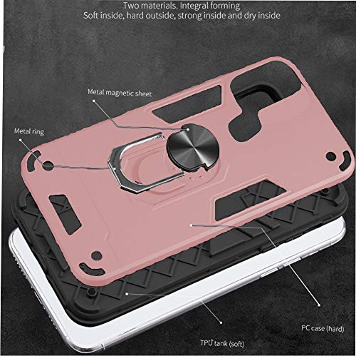Funda Para Samsung Galaxy A21S, Con protector de pantalla, Rotación de 360 grados, Anillo de metal, absorción de golpes, Esquinas reforzadas, Poliuretano termoplástico 6.5" Oro rosa