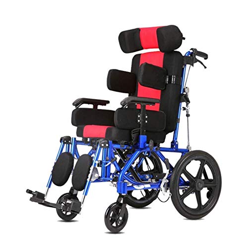 FZYE Coche para Silla de Ruedas para Adultos/niños con parálisis Cerebral, Carro reclinable Plano Completamente acostado en ángulo Ajustable con Cinturones de Seguridad para Pacientes