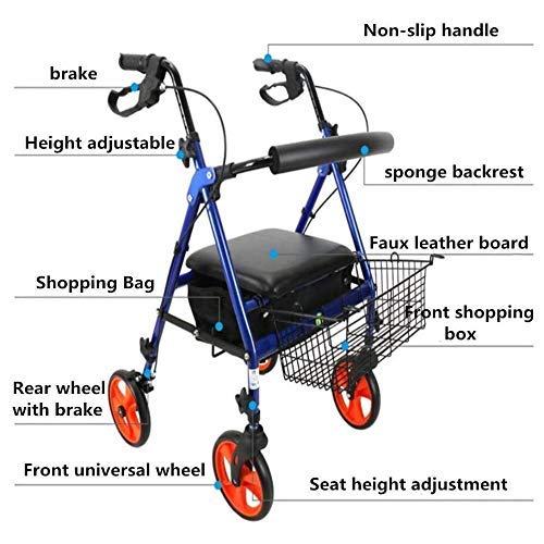 GAXQFEI Andador con Ruedas para Andador Estáncon Bastidor para Caminar para Personas Mayores con Discapacidad, Carro Plegable, Andador, Carrito de Compras