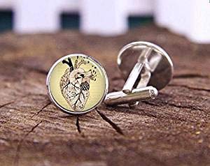 Gemelos anatómicos con forma de corazón, gemelos minimalistas, gemelos de anatomía cardíaca, gemelos de anatomía del corazón, gemelos geniales, ideas de regalos para chicos, novio