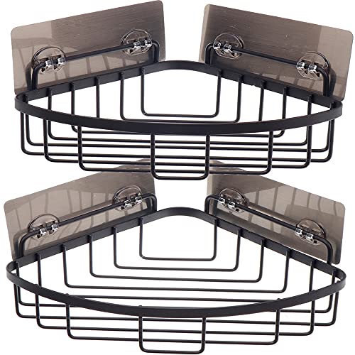 GEMITTO GEMITTO 2 piezas de soporte de esquina para ducha de baño, soporte de esquina triangular autoadhesivo sin rombo, con 3 pegatinas + 2 ganchos, marrón