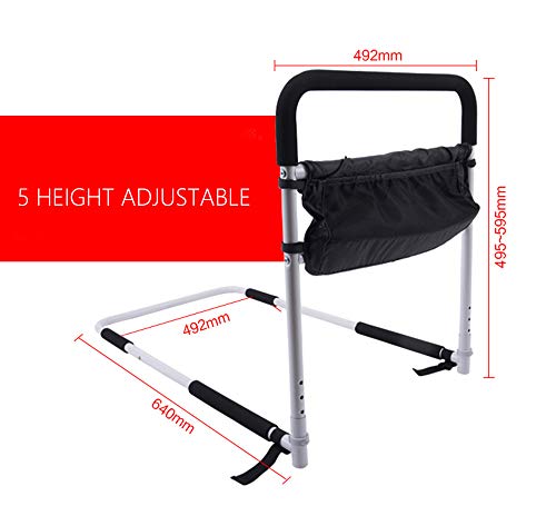 GHzzY Barandilla de Cama para Ancianos, discapacitados y Embarazadas - Barandillas de Cama de Seguridad con Bolsas de Almacenamiento - Protector Lateral de Cama - 5 pasamanos de Altura Ajustable