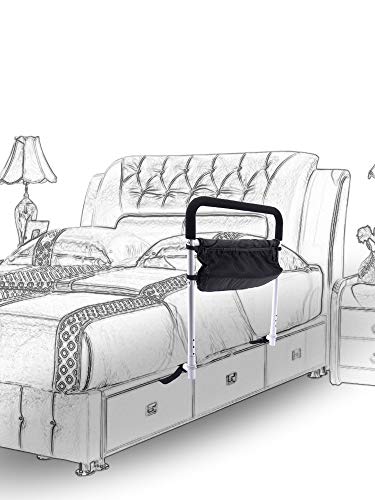 GHzzY Barandilla de Cama para Ancianos, discapacitados y Embarazadas - Barandillas de Cama de Seguridad con Bolsas de Almacenamiento - Protector Lateral de Cama - 5 pasamanos de Altura Ajustable