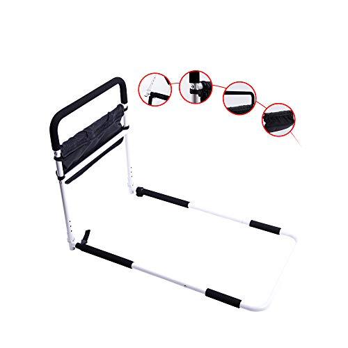 GHzzY Barandilla de Cama para Ancianos, discapacitados y Embarazadas - Barandillas de Cama de Seguridad con Bolsas de Almacenamiento - Protector Lateral de Cama - 5 pasamanos de Altura Ajustable