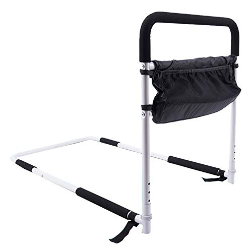 GHzzY Barandilla de Cama para Ancianos, discapacitados y Embarazadas - Barandillas de Cama de Seguridad con Bolsas de Almacenamiento - Protector Lateral de Cama - 5 pasamanos de Altura Ajustable