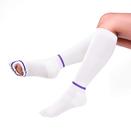 Gillya T.e.d. Medias antiembolismo hasta el muslo, medias TED blancas para mujeres y hombres, manguera de compresión TED de 15 a 20 mmHg con agujero para los dedos, 09.0M US, Blanco