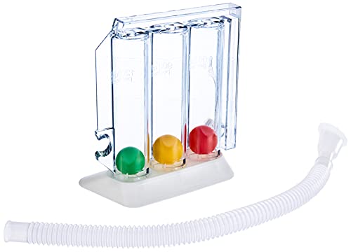 GIMA ref 33442 Entrenador respiratorio Respirogram, dispositivo para ejercer la respiración por inhalación con base, 3 bolas diferentes, una parte central transparente tripartida, tubo y boquilla