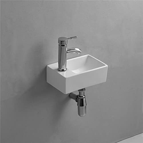 Gimify Lavabo Pequeño Pared Mini Lavamanos Baño Cerámico Blanco, 300x185x90mm