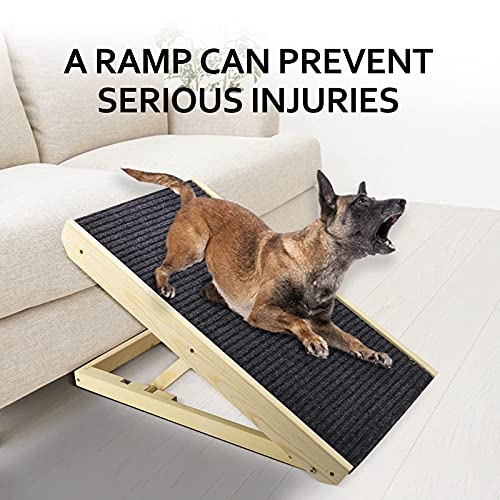 GJCrafts 2 en 1 Rampa para Perros y Gatos Rampa Plegable Madera Maciza Altura Ajustable con Alfombra Antideslizante Escalera de Seguridad para Mascotas para Autos, Sofá, Cama, Carga de hasta 110 lb