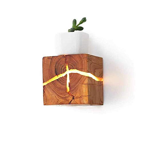 GLXLSBZ Lámparas de Pared Aplique de Pared con Grietas de Troncos Rurales Diseño Creativo Cuadrado LED G4 Lámpara de Pared de Madera Aplique Luz de Pasillo Bar Restaurante (iluminación indirecta)