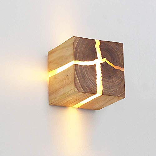 GLXLSBZ Lámparas de Pared Aplique de Pared con Grietas de Troncos Rurales Diseño Creativo Cuadrado LED G4 Lámpara de Pared de Madera Aplique Luz de Pasillo Bar Restaurante (iluminación indirecta)