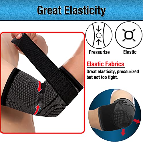 Goosom Mangas de Compresión del Codo, Correa Ajustable Mágico, Manga de Apoyo del Codo, Codera con Correa para tendinitis,para Golfista, Tenis, Levantamiento de Pesas, Unisex E07 Gris L (1 Unidad)