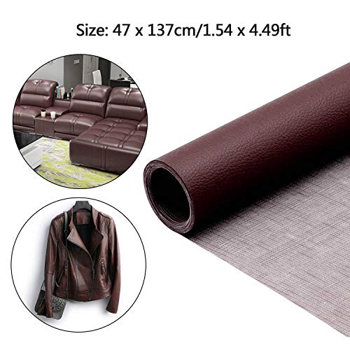 Gosear Kit de reparación de parche de cuero PU autoadhesivo de 1 rollo Primeros auxilios para sofá Asiento de coche Chaquetas para muebles Bolso 47 x 137 cm Marrone