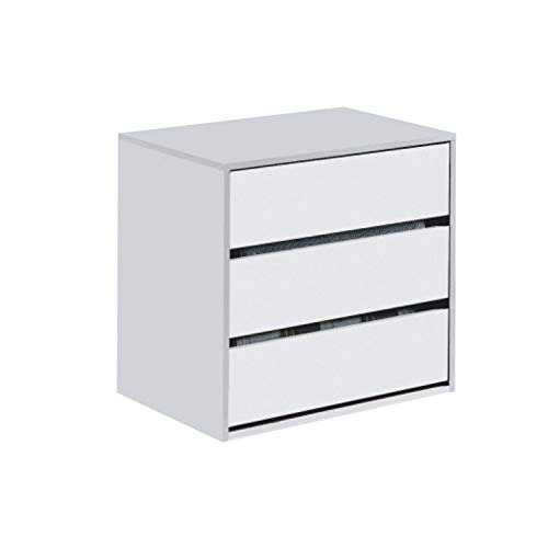 Habitdesign Armario 2 Puertas Correderas y Estantes, para Dormitorio o Habitacion, Modelo MAX + Cajonera Auxiliar 3 cajones, Blanco Mate, 60 cm (Ancho) x 57 cm (Alto) x 44 cm (Fondo)