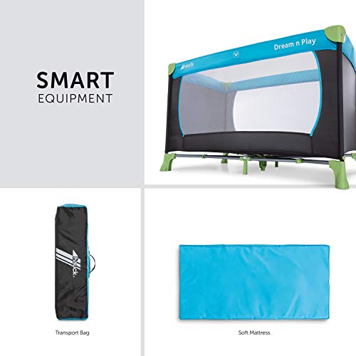 Hauck Cuna de Viaje Dream N Play, para Bebes y Niños de Nacimiento hasta 15 kg, 120 x 60 cm, Plegable, Compacta, Ligera, Incluido Bolsa de Transporte, Azul