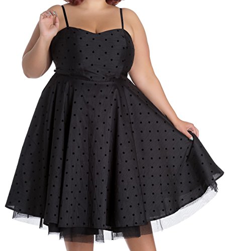 Hell Bunny ISA Prom Polka Dots Vintage Swing Vestido Plus Size Rockabilly Negro con puntos negros. XXXL