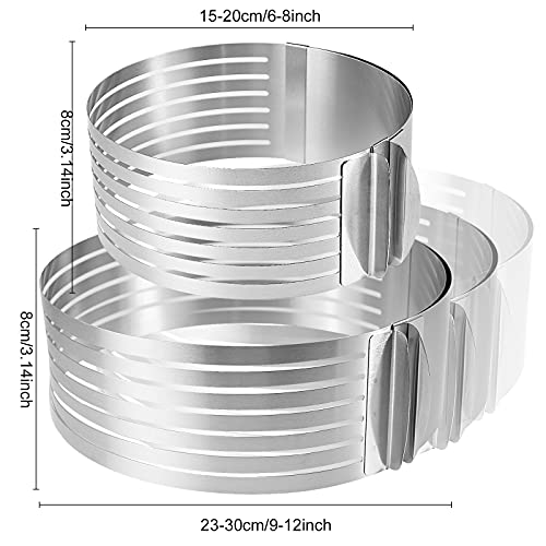 Herefun Redondo Anillo Repostería, Molde Cortar Tarta, Tartas Aro Ajustables Molde, Molde Cortar Tarta Circular, Mousse de Acero Inoxidable Molde para Hornear para Hacer Postre Pizza