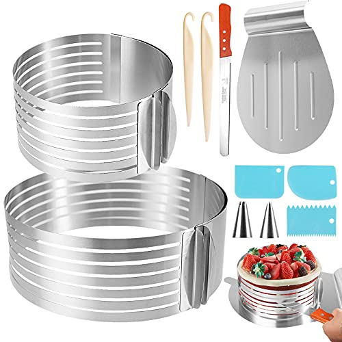 Herefun Redondo Anillo Repostería, Molde Cortar Tarta, Tartas Aro Ajustables Molde, Molde Cortar Tarta Circular, Mousse de Acero Inoxidable Molde para Hornear para Hacer Postre Pizza