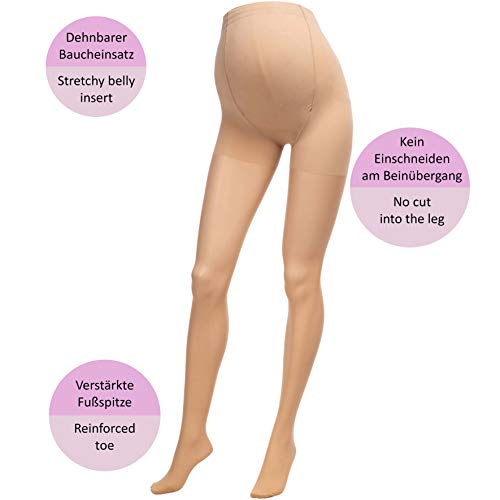 Herzmutter 20 DEN Medias Premamá - Medias Maternidad - Medias de embarazo - Panty Para Futura Mama -Para mujeres embarazadas - Juego de 1 y 2 - 1200 (L-XL, Beige-Claro)
