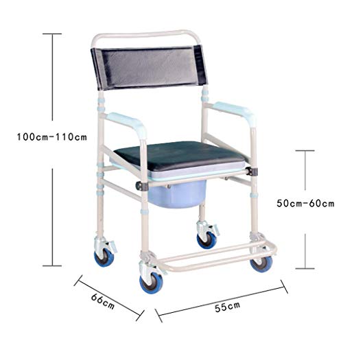 HHJJ Deluxe Silla de Ruedas eléctrica WC Cómoda de la cabecera del Asiento for IR al baño/Ducha Silla con cojín Acolchado manijas reposapiés Antideslizantes y Cubo de baño Soporte