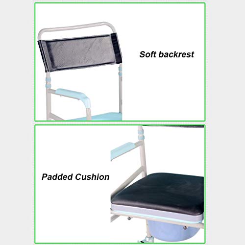 HHJJ Deluxe Silla de Ruedas eléctrica WC Cómoda de la cabecera del Asiento for IR al baño/Ducha Silla con cojín Acolchado manijas reposapiés Antideslizantes y Cubo de baño Soporte