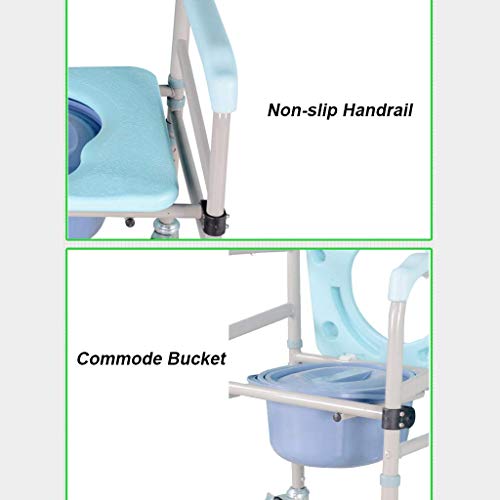 HHJJ Deluxe Silla de Ruedas eléctrica WC Cómoda de la cabecera del Asiento for IR al baño/Ducha Silla con cojín Acolchado manijas reposapiés Antideslizantes y Cubo de baño Soporte